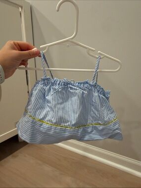 Zara Studio Striped Blue Spaghetti Strap Crop Top with Contrast Trim